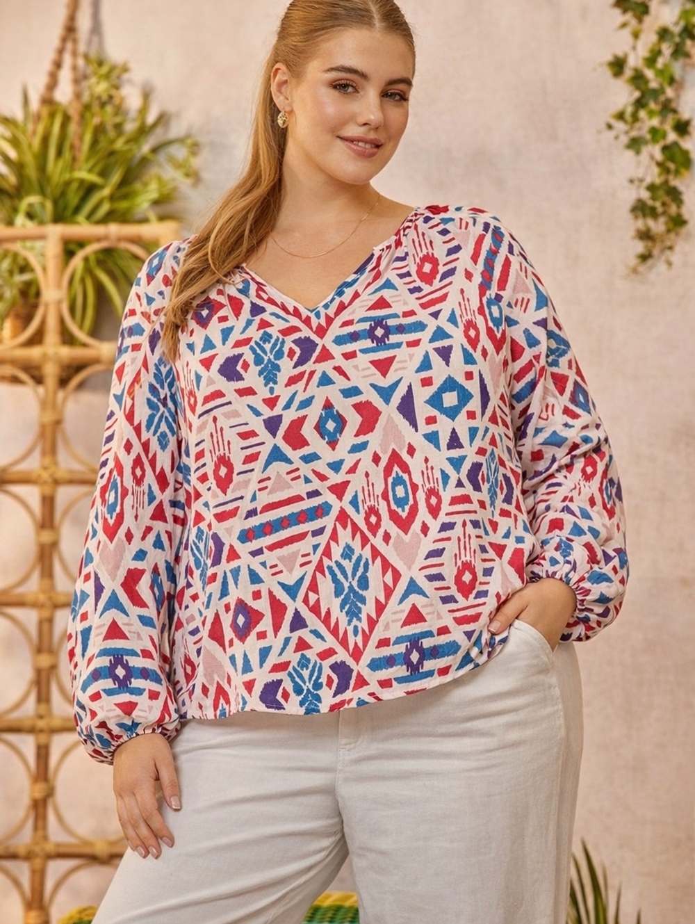 Patterned Long Sleeve Top by Emily Wonder, 3X